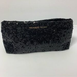 Victoria's Secret Clutch Handbag Sequence Black Snap‎ Bag Make Up Bag